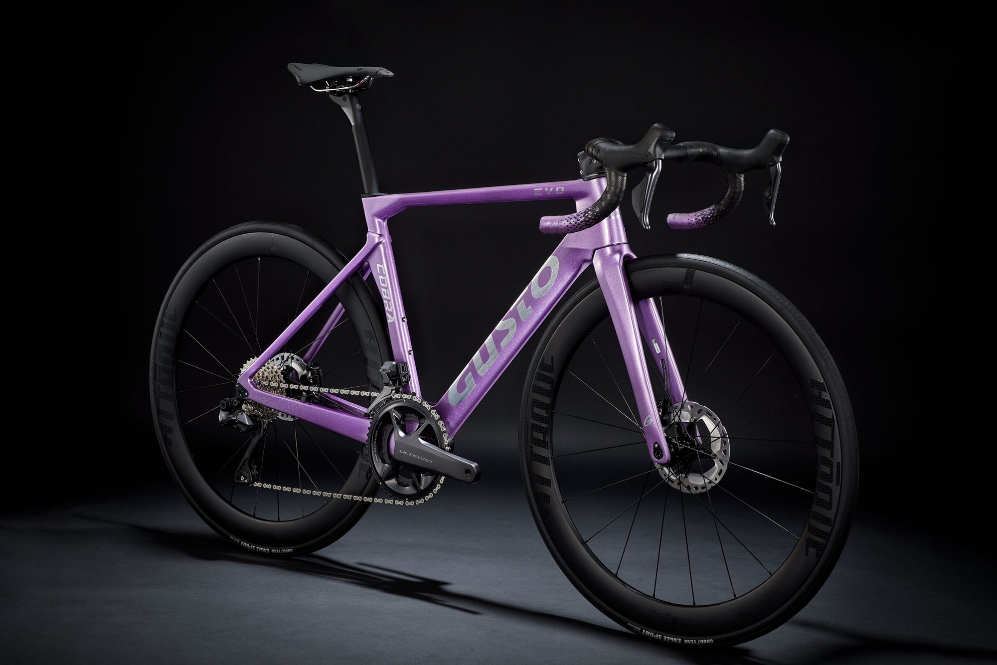 Purple bicycle on a black background